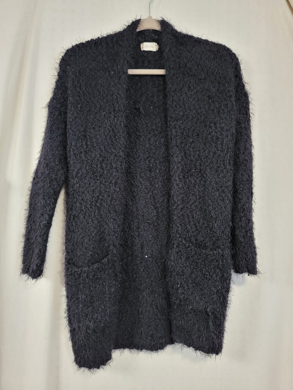 Altar'd State Black Fuzzy Open-Front Pocket Cardigan